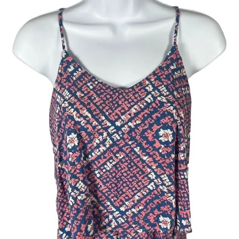 West Loop Colorful Print Two-Tier Summer Mini Sundress Blue/Pink/White S… - Picture 2 of 12